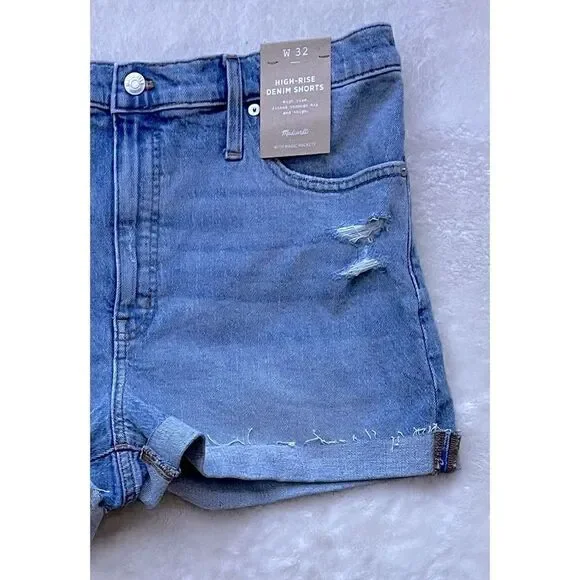 NWT Madewell High-Rise Denim Shorts in Astell Wash: Ripped Edition, Size 32 - Picture 7 of 14